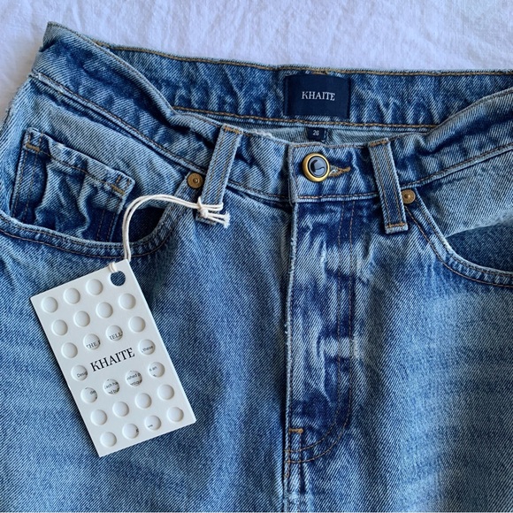 NWT Khaite Maggie Denim Jean Cotton Pencil Knee Length Skirt Blue Santa Cruz - Picture 3 of 6